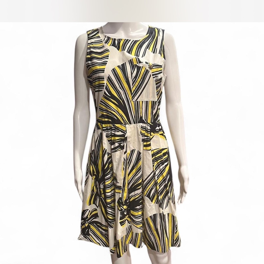 Multicolored A-Line Midi Dress Sleeveless Crew Neck